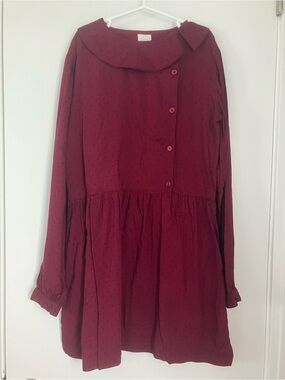 Gocco Girls' Burgundy Long-Sleeve Dress with Peter Pan Collar